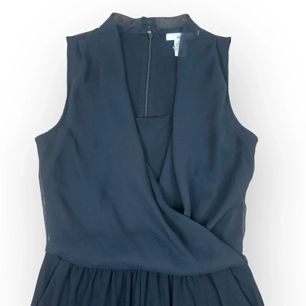 bar III Black Sleeveless Draped Faux Wrap Jumpsuit Elastic Waist‎ XS
